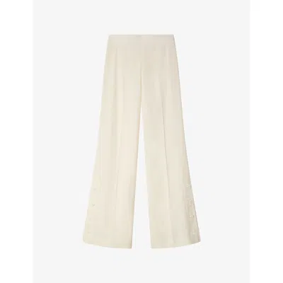 Sandro Womens Ecru Wide-leg High-rise Woven Trousers In White