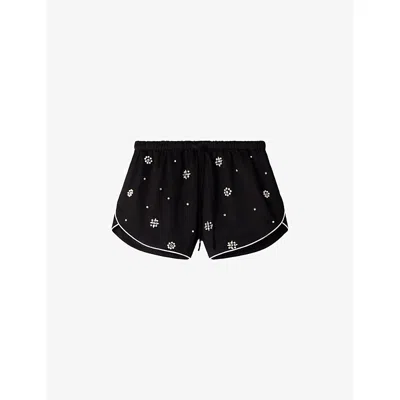 Sandro Womens Elasticated-waist Beaded Woven Shorts Black