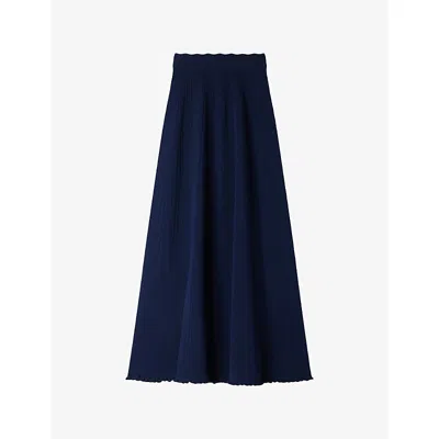 Sandro Womens Elasticated-waist Pointelle Knitted Maxi Skirt Navy Blue