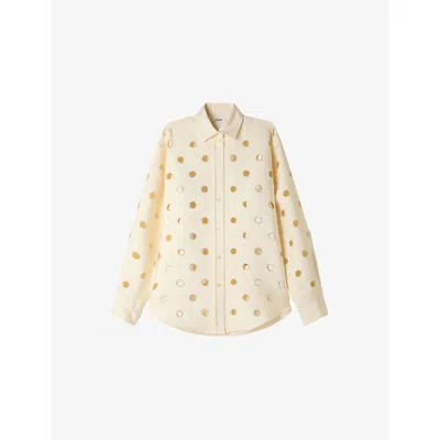 Sandro Womens Embellished Cut-out Woven Shirt Vanilla