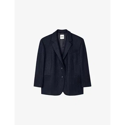 Sandro Womens  Embellished Single-breasted Wool Blazer In Noir / Gris