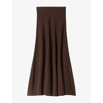 Sandro Womens Flared Sheer-effect Woven Maxi Skirt Brown