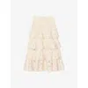 Sandro Womens Naturels Floral-pattern Tiered-hem Lace Midi Skirt In Naturels