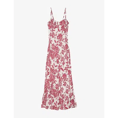 SANDRO WOMENS ROUGES FLORAL-PRINT NARROW-STRAP WOVEN MIDI DRESS
