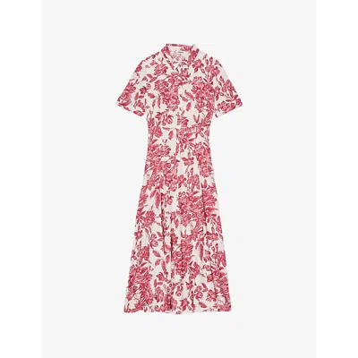 SANDRO WOMENS ROUGES FLORAL-PRINT SHORT-SLEEVE WOVEN MIDI DRESS