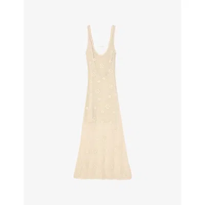 Sandro Womens Naturels Flower-embellished Sleeveless Knitted Maxi Dress