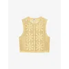 Sandro Loulou Floral Crochet Sleeveless Cardigan In Jaunes / Oranges