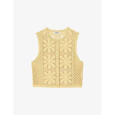 SANDRO WOMENS SANDRO FLOWER-PATTERN SLEEVELESS CROCHET-KNIT TOP