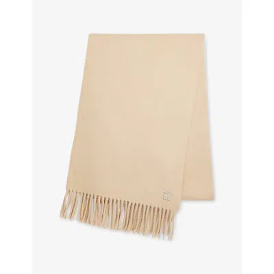 Sandro Womens Fringed Wool And Alpaca Scarf Mustard