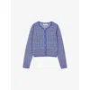 Sandro Glitter Crewneck Cardigan Sweater In Bleus