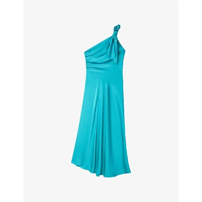 Sandro Womens Green One-shoulder Sleeveless Satin Maxi Dress