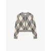 Sandro Womens Grey Argyle Round-neck Wool And Cashmere-blend Cardigan In Gray