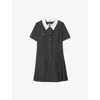 Sandro Womens Grey / Brown Rhinestone-embellished Short-sleeve Pleated Stretch-woven Mini Dress