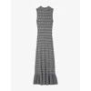 Sandro Womens Grey Studded Ruffled-hem Stretch Pointelle-knit Maxi Dress In Gray