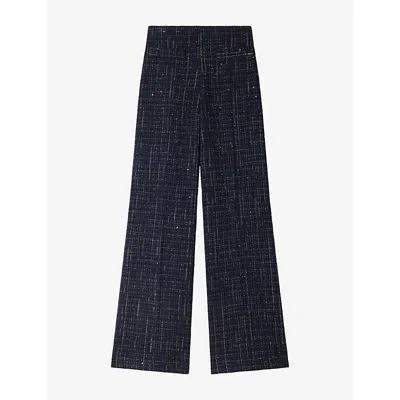 Sandro Womens High-rise Wide-leg Tweed Trousers Blue