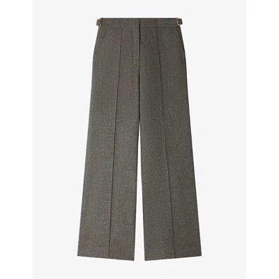 Sandro Womens Houndstooth-pattern Straight-leg High-rise Wool-blend Trousers Grey