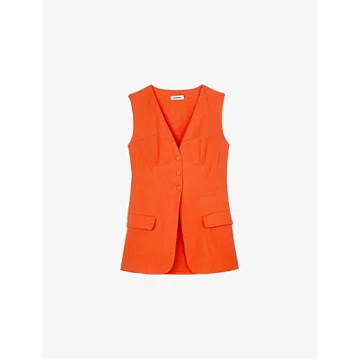 SANDRO WOMENS CORSET-STYLE SLEEVELESS LINEN-BLEND JACKET JAUNES / ORANGES