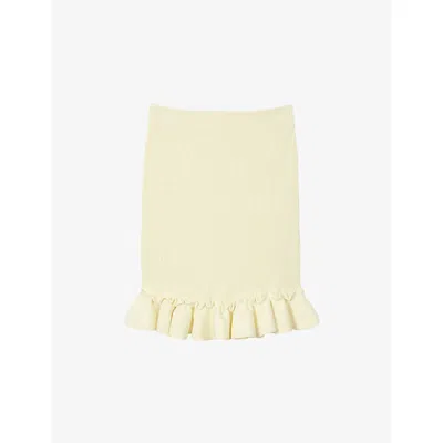 SANDRO WOMENS JAUNES / ORANGES RUFFLE-TRIM KNITTED MINI SKIRT
