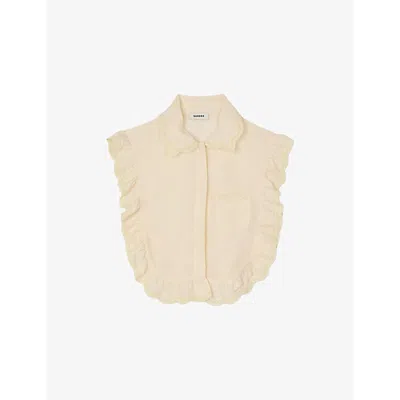 Sandro Womens  Lace-trim Sleeveless Linen-blend Shirt In Jaunes / Oranges