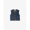 Sandro Womens Dark Blue Leather-trim Button-down Denim Top In Blue