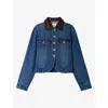 Sandro Leather-collar Button-up Denim Jacket In Blue Jean