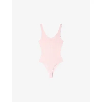Sandro Womens  Katia Logo-embroidered Contrast-trim Stretch-woven Bodysuit In Pink