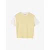 Sandro Womens Light Yellow Layered Short-sleeve Knitted Jumper