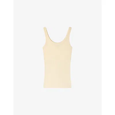 Sandro Womens Light Yellow Ribbed Scoop-neck Stretch-cotton Top In Neutral