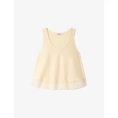 Sandro Womens  Sleeveless Lace-trim Satin Top In Yellow