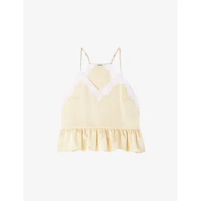 Sandro Womens Light Yellow V-neck Ruffle-hem Woven Top In Multi