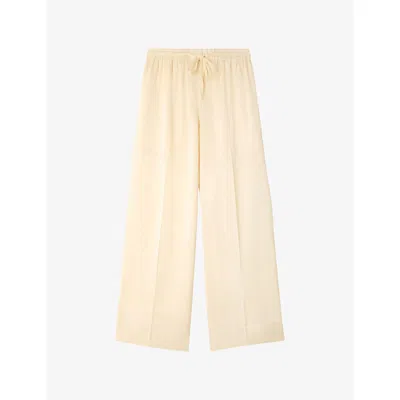 Sandro Womens  Wide-leg Drawstring-waist Satin Trousers In Yellow