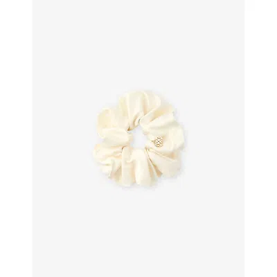 Sandro Womens Ecru Logo-embellished Satin Hair Scrunchie In Neutral