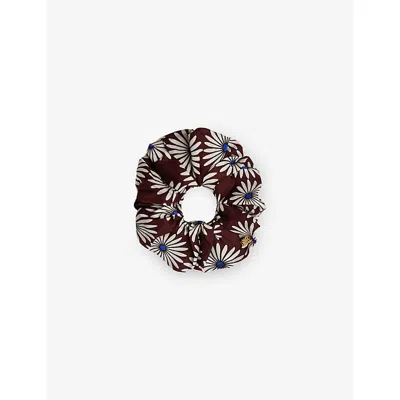 Sandro Printed Silk Scrunchie In Brown