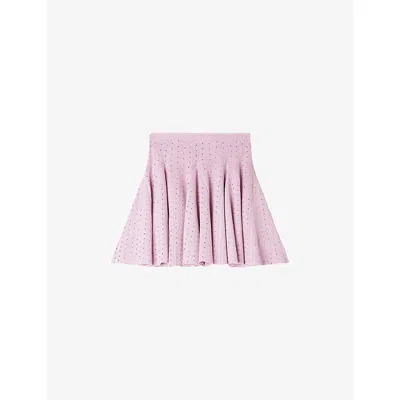 Sandro Womens Mauve Rhinestone-embellished Knitted Mini Skirt In Pink