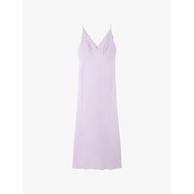 Sandro Womens Mauve Sleeveless Lace-embroidered Satin Maxi Dress In Purple