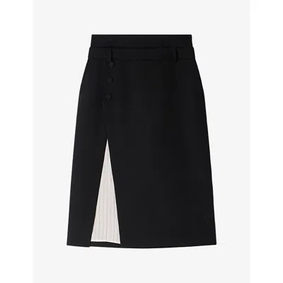 Sandro Womens Mid-rise Split-hem Wool Midi Skirt Black