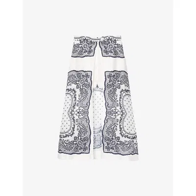 Sandro Womens Naturels Bandana-print Shorts-underlay Woven Midi Skirt
