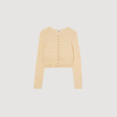 Sandro Womens Naturels Button-down Ruffle-trim Knitted Cardigan