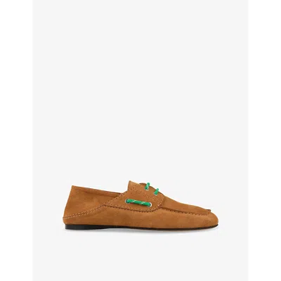 Sandro Womens Naturels Contrast-lace Suede Boat Shoes