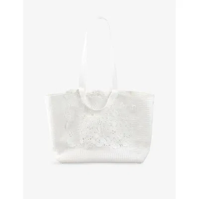 Sandro Womens Naturels Crochet Woven Tote Bag
