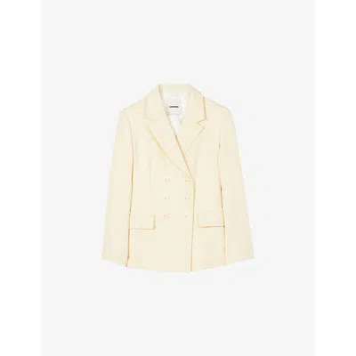 Sandro Womens  Double-breasted Notch-lapel Linen-blend Blazer In Naturels