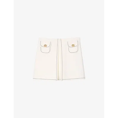 Sandro Womens  Flap-pocket Stretch-woven Mini Skirt In Naturels