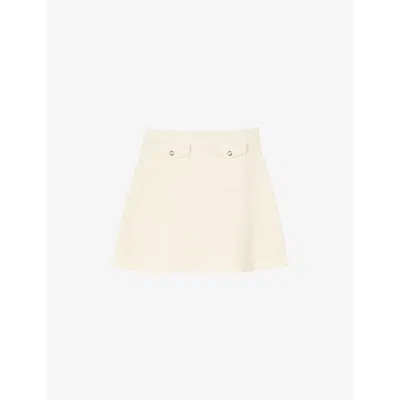 Sandro Womens  Flap-pocket Woven Mini Skirt In Naturels
