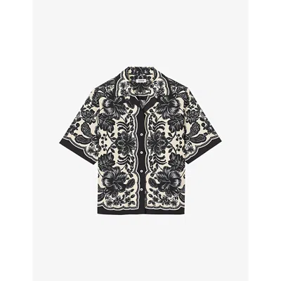SANDRO WOMENS NATURELS FLORAL-MOTIF SHORT-SLEEVE COTTON SHIRT