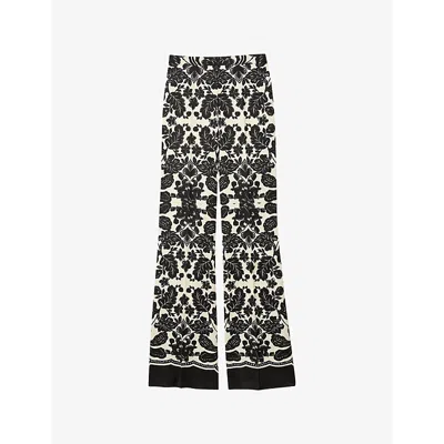 SANDRO WOMENS FLORAL-PATTERN HIGH-RISE WOVEN TROUSERS NATURELS