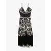 Sandro Womens  Floral-pattern V-neck Silk Midi Dress In Naturels