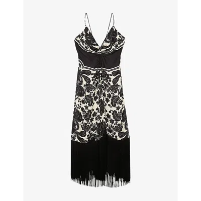 Sandro Womens  Floral-pattern V-neck Silk Midi Dress In Naturels
