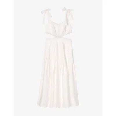 Sandro Womens Naturels Lace-trim Cut-out Linen-blend Maxi Dress