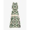 Sandro Womens Naturels Leaf-print Sleeveless Woven Maxi Dress In Naturels