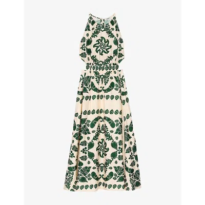Sandro Womens Naturels Leaf-print Sleeveless Woven Maxi Dress
